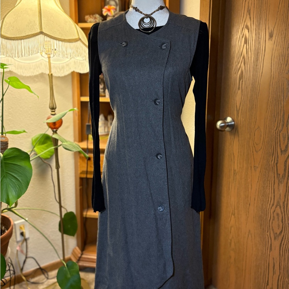 Gray Sleeveless Dress with Black Sleeves